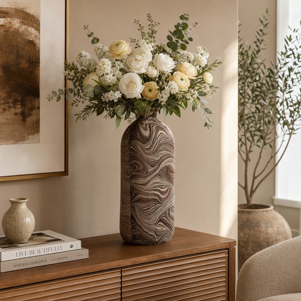 Decorative Vase - Brown Pottery/Ecomix Marble Texture, 22 in