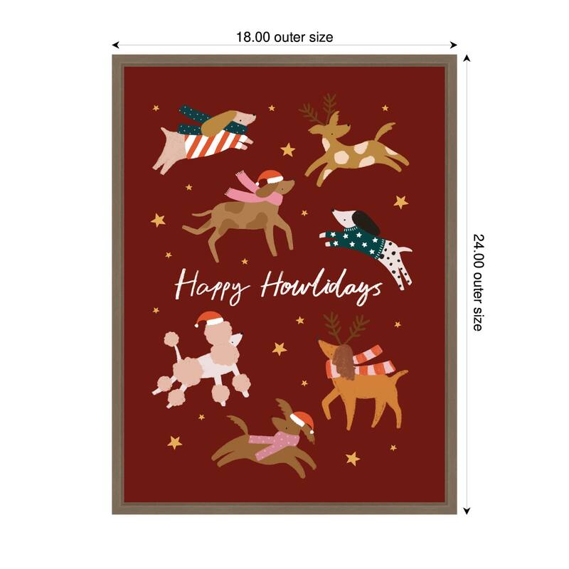 Kate and Laurel Sylvie Framed Canvas Happy Howlidays by Aislinn Simmonds Duchess Plum