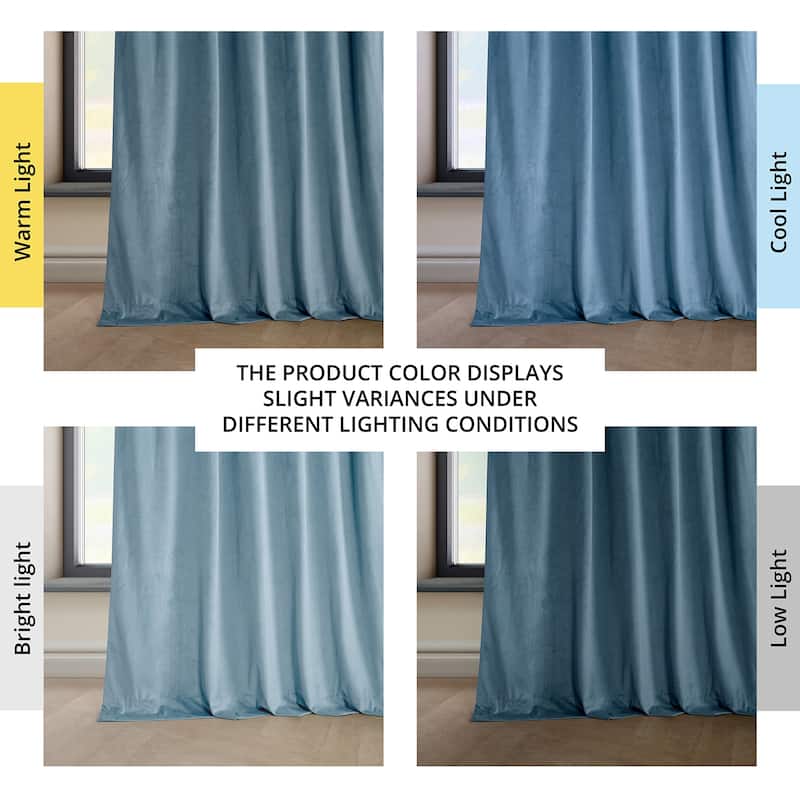 Exclusive Fabrics Heritage Plush Velvet Room Darkening Curtains (1 Panel) Luxury Velvet Curtains for Bedroom & Living Room. - 50 X 84 - Light Blue Taupe