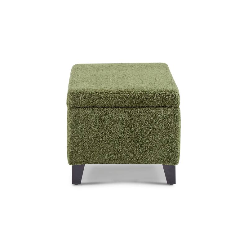 Roomfitters Storage Ottoman Bench, Boucle Upholstered Flip-Top Accent Seat with Birch Wood Legs