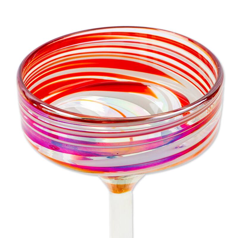 NOVICA Artisan Handblown Recycled Margarita Glasses Red Mexican Tableware Drinkware 'Fineness Enchantment' (Set of 4)