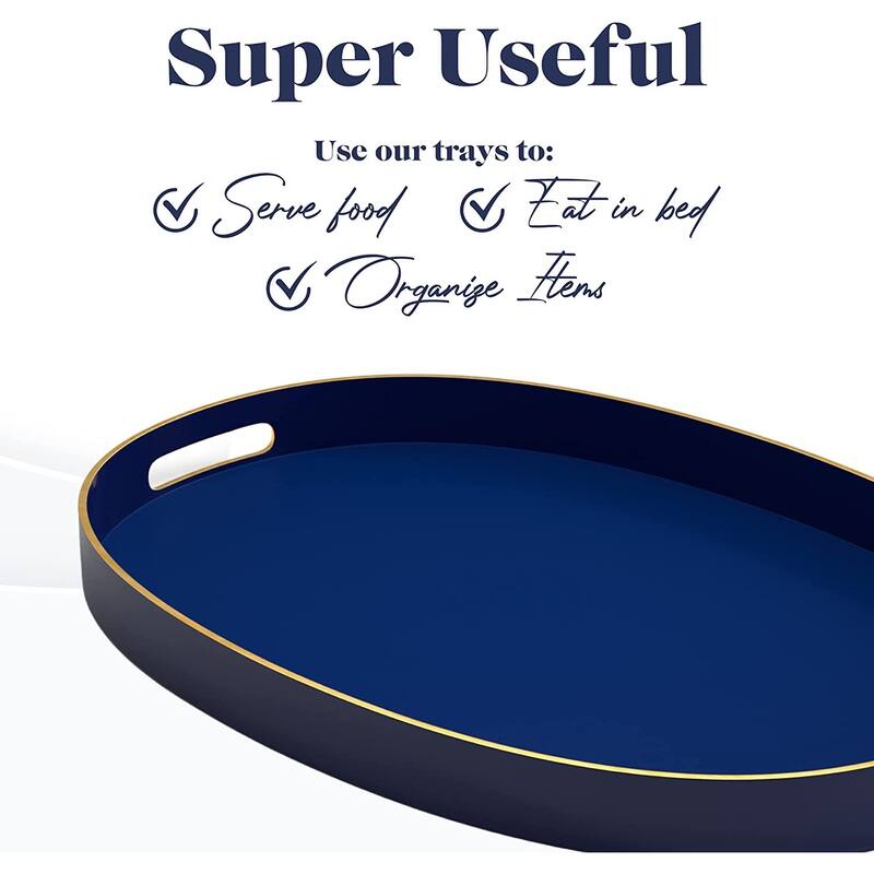 American Atelier Serving Oval Tray with Gold Trimming Handles - 15.3 x 10.6 in
