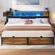 preview thumbnail 69 of 73, Farmhouse Bed Frame with Holey Board, Upholstered Headboard Platform Bed with Charging Station Brown - King