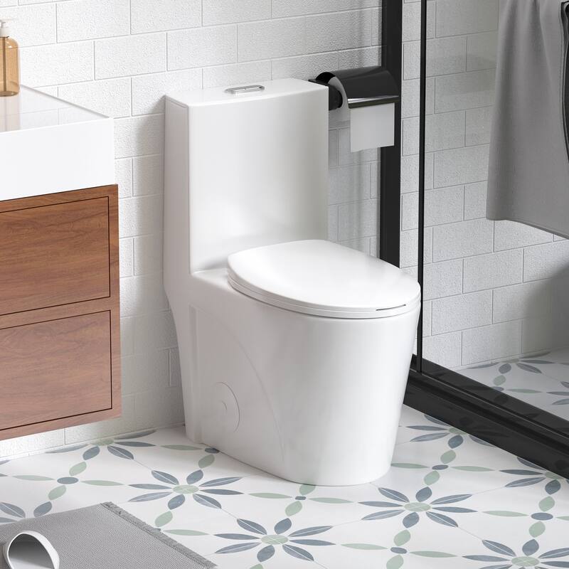1.1/1.6 GPF Tornado Flush One-Piece Toilet for bathrooms,Siphonic S-trap 12",Elongated Bowl,Chair Seat ADA Height 17" - Gloss White