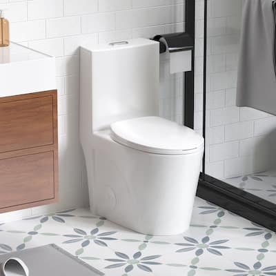 1.1/1.6 GPF Tornado Flush One-Piece Toilet for bathrooms,Siphonic S-trap 12",Elongated Bowl,Chair Seat ADA Height 17"