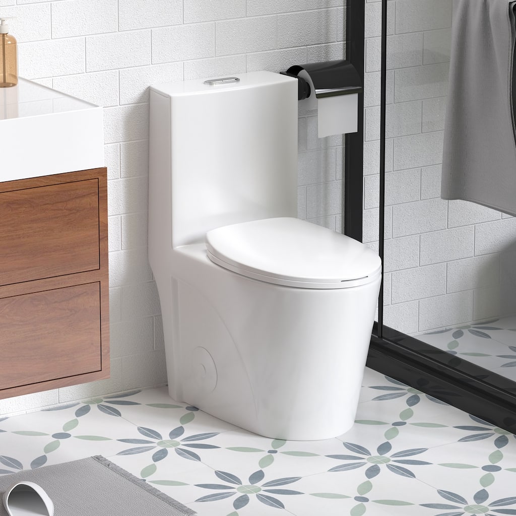 1.1/1.6 GPF Tornado Flush One-Piece Toilet for bathrooms,Siphonic S-trap 12",Elongated Bowl,Chair Seat ADA Height 17"