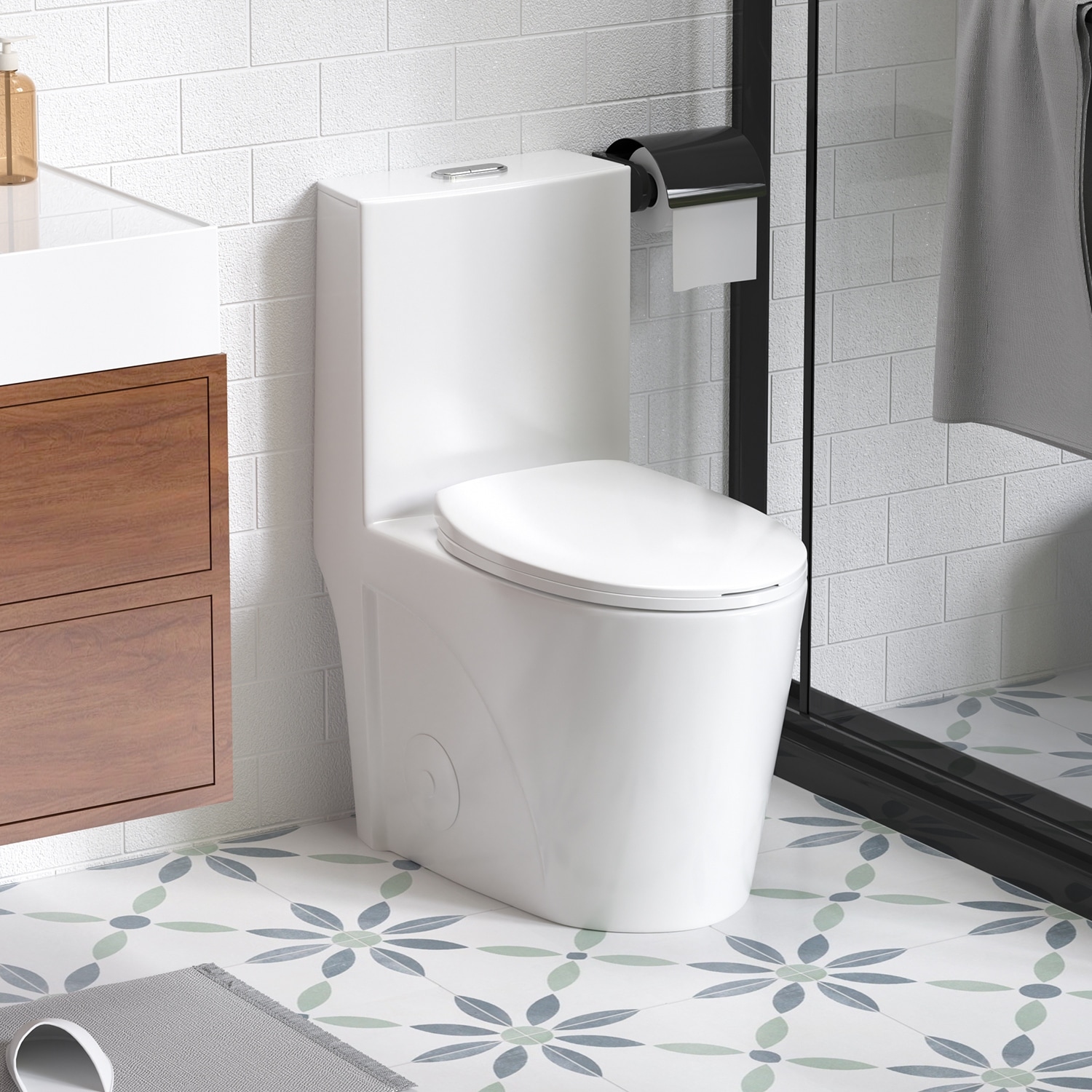 Modern Elongated One-Piece Toilet, 17" ADA Comfort Soft-Close Ceramic Seat Height & High-Efficiency Siphonic Flush by GDFStudio