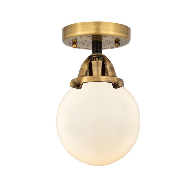 Innovations Lighting Nouveau 2 Beacon - 1 Light 6" Semi-Flush Mount - Black Antique Brass/Matte White