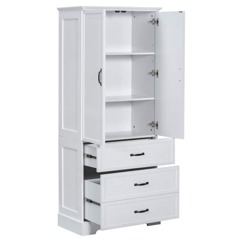 Tall Bathroom Storage Cabinet with 2 Doors and 2 Storage Drawers, Freestanding Bathroom Floor Cabinet with Adjustable Shelf