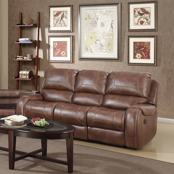 Roundhill Furniture Achern Leatherair Nailhead Manual Reclining Sofa