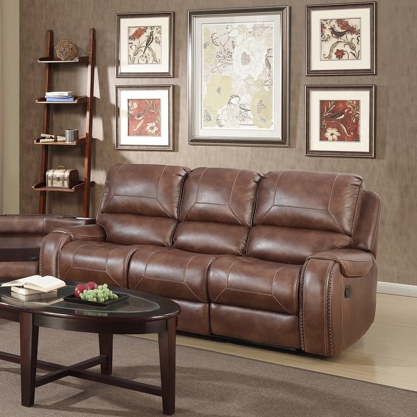 Roundhill Furniture Achern Leatherair Nailhead Manual Reclining Sofa