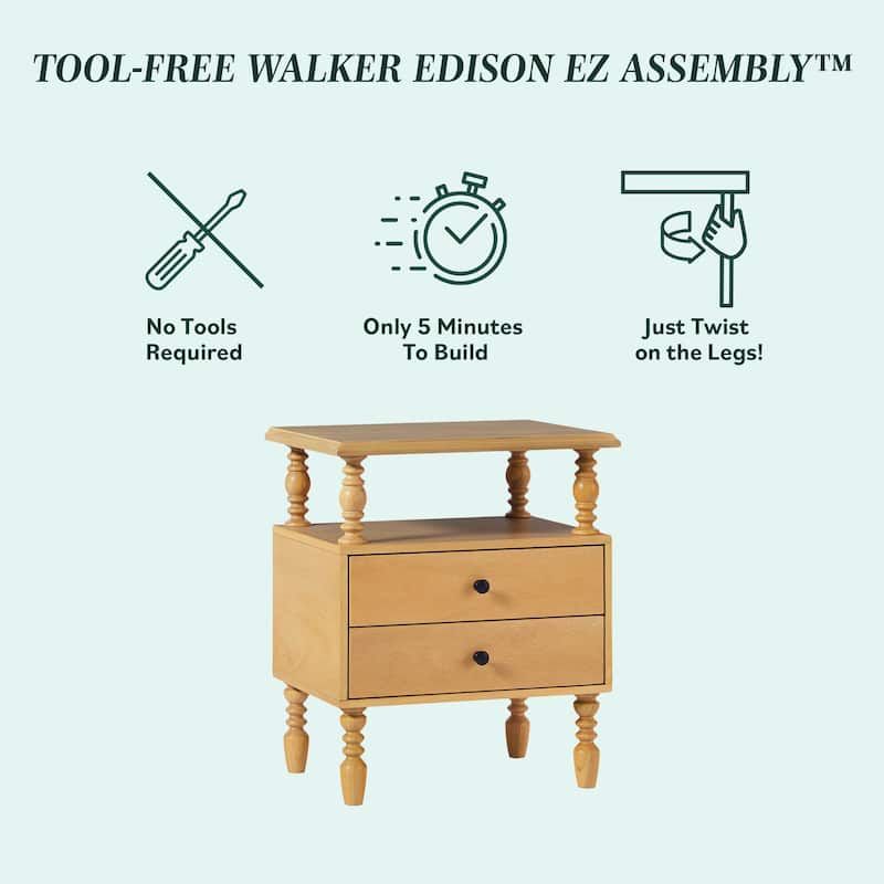 Walker Edison Easy Assembly Solid Wood 2-Drawer Nightstand (Set of 2)