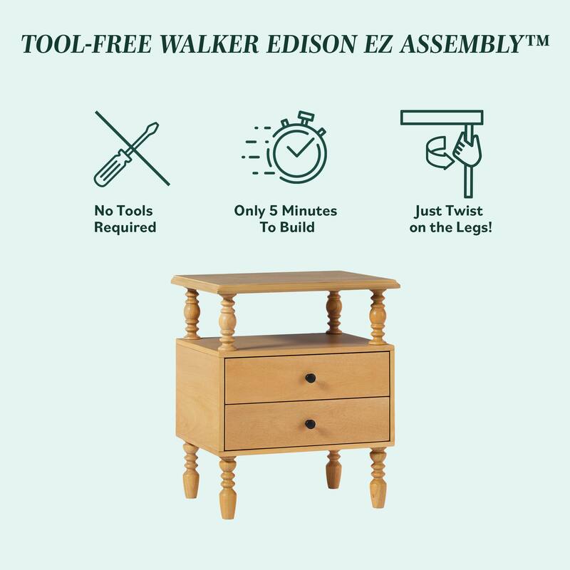 Walker Edison Spindle Queen Bed with 2-Drawer Nightstand Bedroom Set