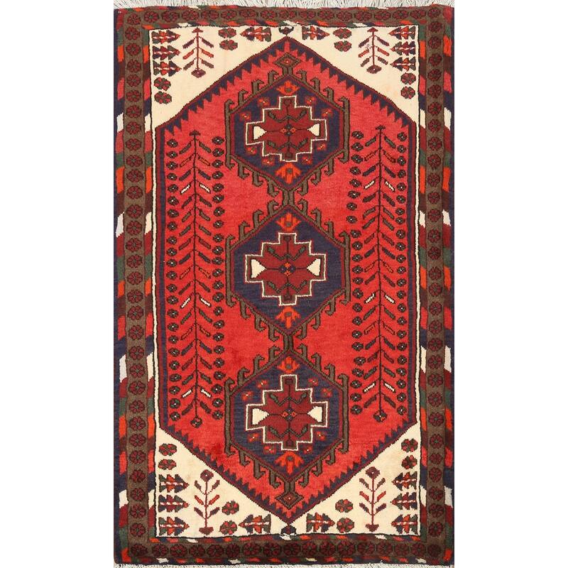 Geometric Persian Hamedan Area Rug Wool Hand-knotted Office Carpet - 3'4" x 4'9"