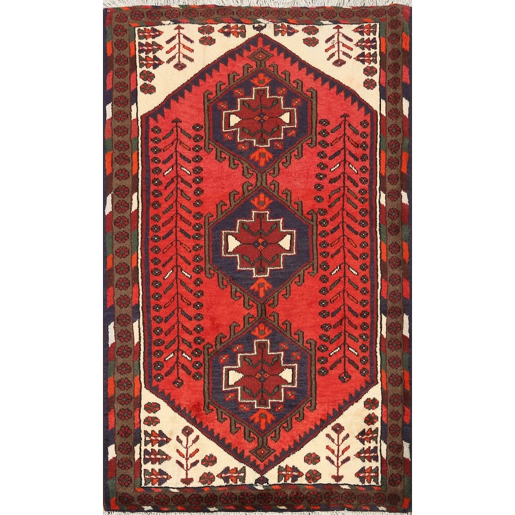 Geometric Persian Hamedan Area Rug Wool Hand-knotted Office Carpet - 3'4" x 4'9"