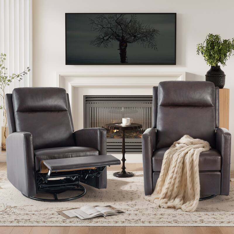 Modern Swivel Recliner Chair with Glider Rocking Motion High Back PU Leather Upholstery - Chocolate