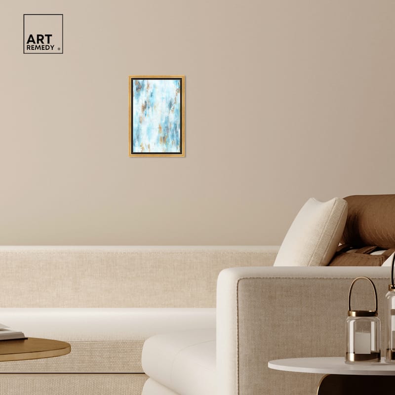 Art Remedy Textured Shades Framed Blue Abstract 1 Piece Canvas Wall Art