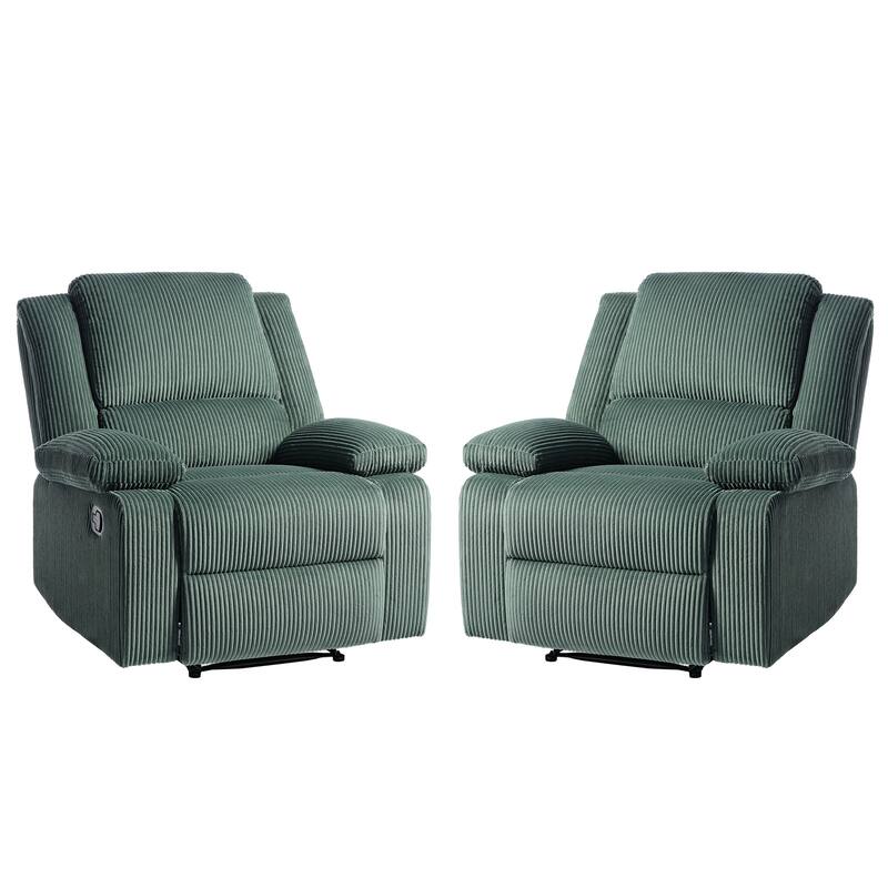 2 Set Corduroy Manual Recliner Glider Club Chair with Footrest
