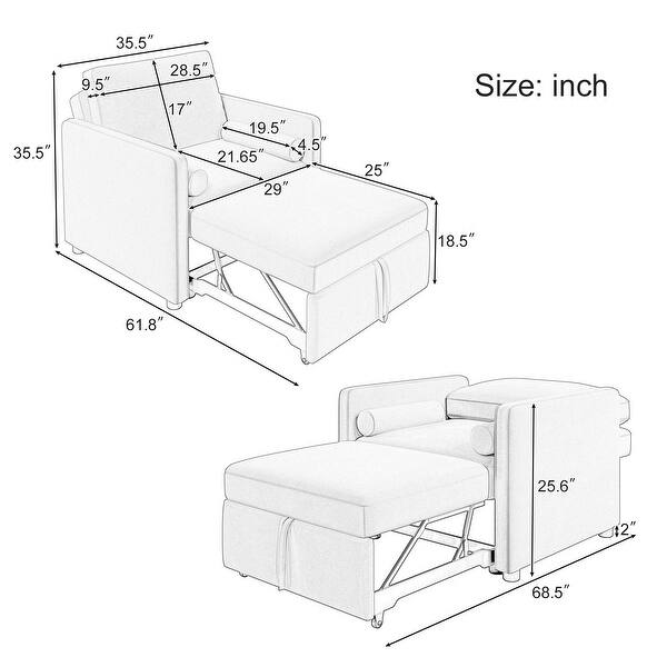 Roomfitters Convertible Sleeper Chair, 3 in 1 Velvet Lounger with Adjustable Backrest, Compact Bed Option, Blue