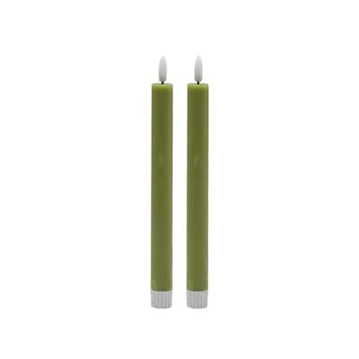 Medium LED Flameless Taper Candles - 8.5" - Green - Set of 2