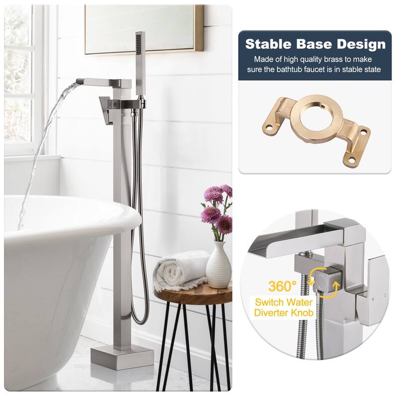 WOWOW Single Handle Freestanding Bathtub Faucet with Handheld Shower