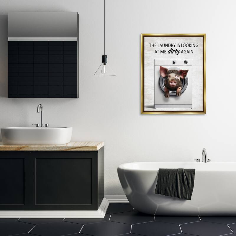 Stupell Laundry Looking At Me Dirty Framed Floater Canvas Wall Art Design By Lettered and Lined
