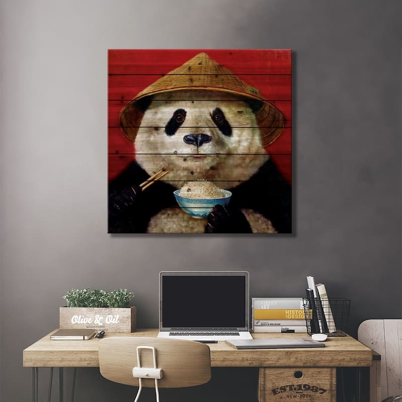 Panda Print On Wood by Lucia Heffernan - Multi-Color