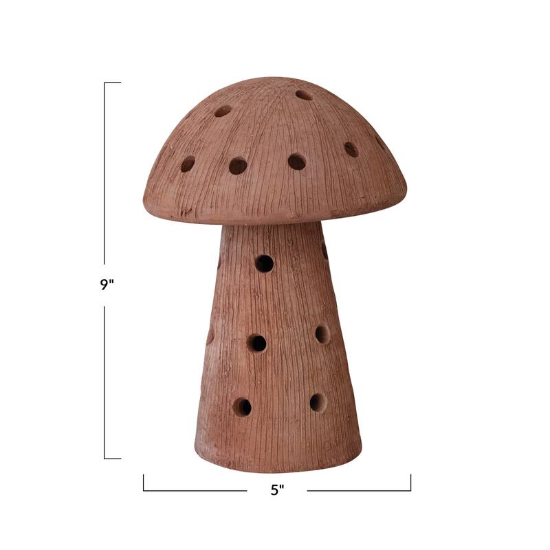 Handmade Terra-cotta Mushroom Shaped Candle Holder with Cut-Outs