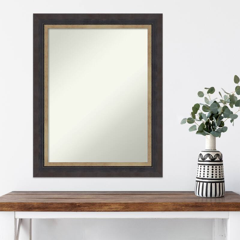 Hammered Charcoal Tan Non-Beveled Wood Framed Wall Mirror - Hammered Charcoal Tan