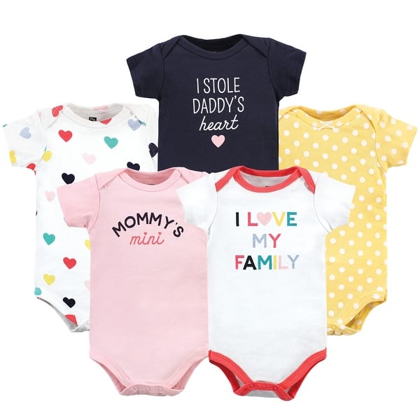 slide 1 of 1, Hudson Baby Infant Girls Cotton Bodysuits, Girl Bold Family 0-3 Months - Girl Bold Family