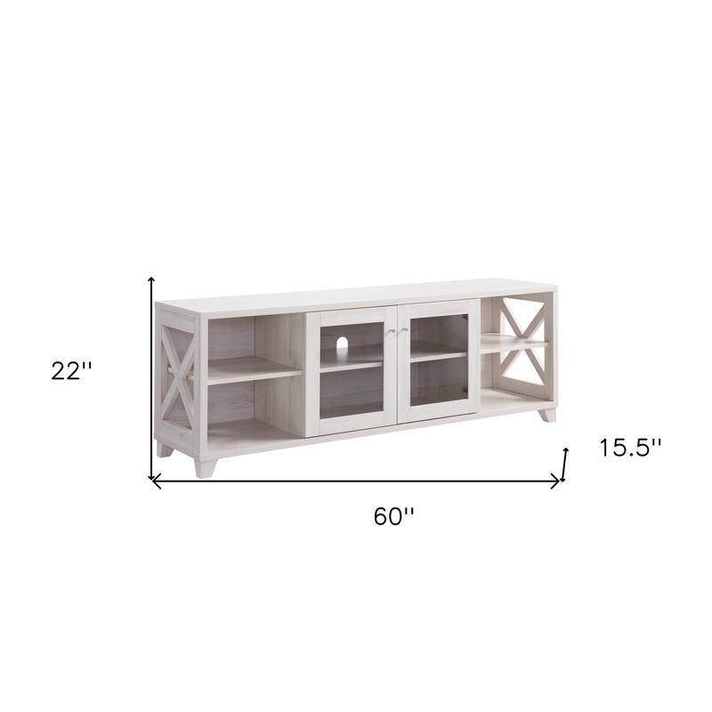 HomeRoots 60" Oak Wood Enclosed and Open Storage TV Stand - 60.00 in. x 22.00 in. x 15.50 in.