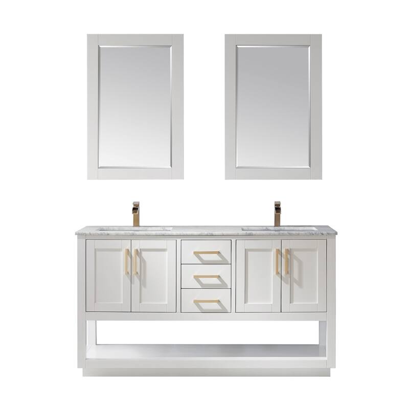 Altair Remi Double Bathroom Vanity Set and Carrara White Countertop with Mirror