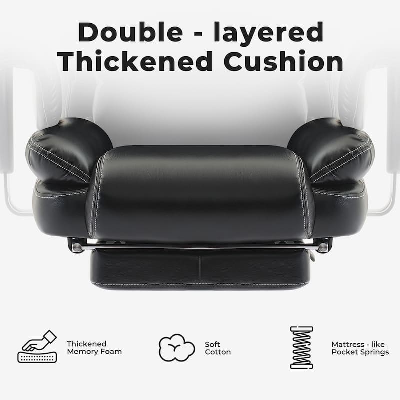 Office Chair Ergonomic PU Leather Computer Chair with Lumbar Support and High Backrest, Desk Chair with Liftable Headrest