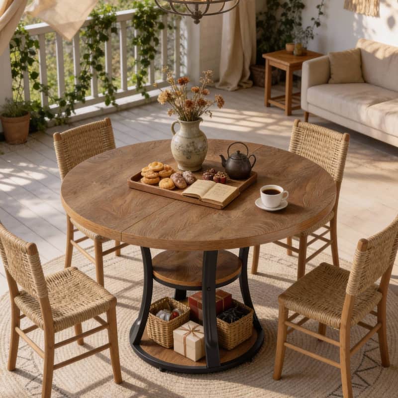 39 Inch Small Round Dining Table for 2-4 People, 3-Tier Round Pedestal Dining Table with Srorage for Kitchen / Dining Room