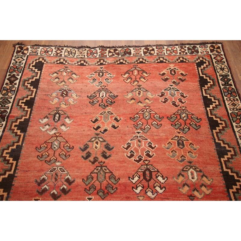 Hand Knotted Oriental 100% Wool Carpet Traditional All-Over Red Qashqai Area Rug - 9' 10'' X 4' 8''