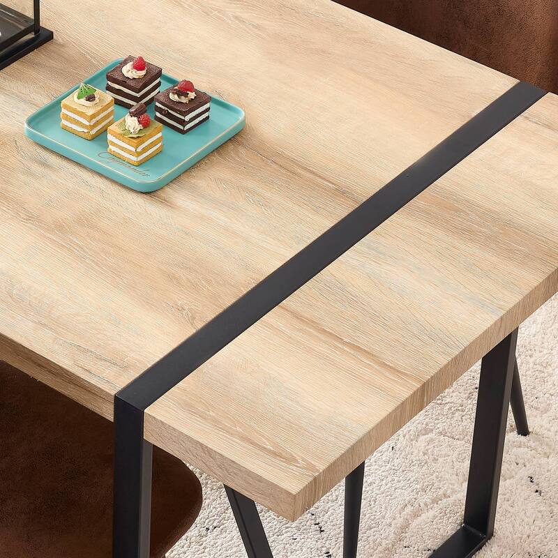 Roomfitters Industrial Wood Dining Table for 4-6 with Thick Engineered Top and Metal Legs for Living Room, Rustic Brown