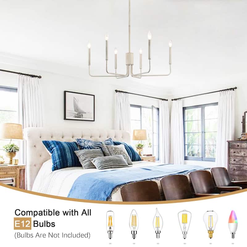 Modern 6-Light Simple Candle Chandelier for Kitchen Island, Living Room, Bedroom, Foyer