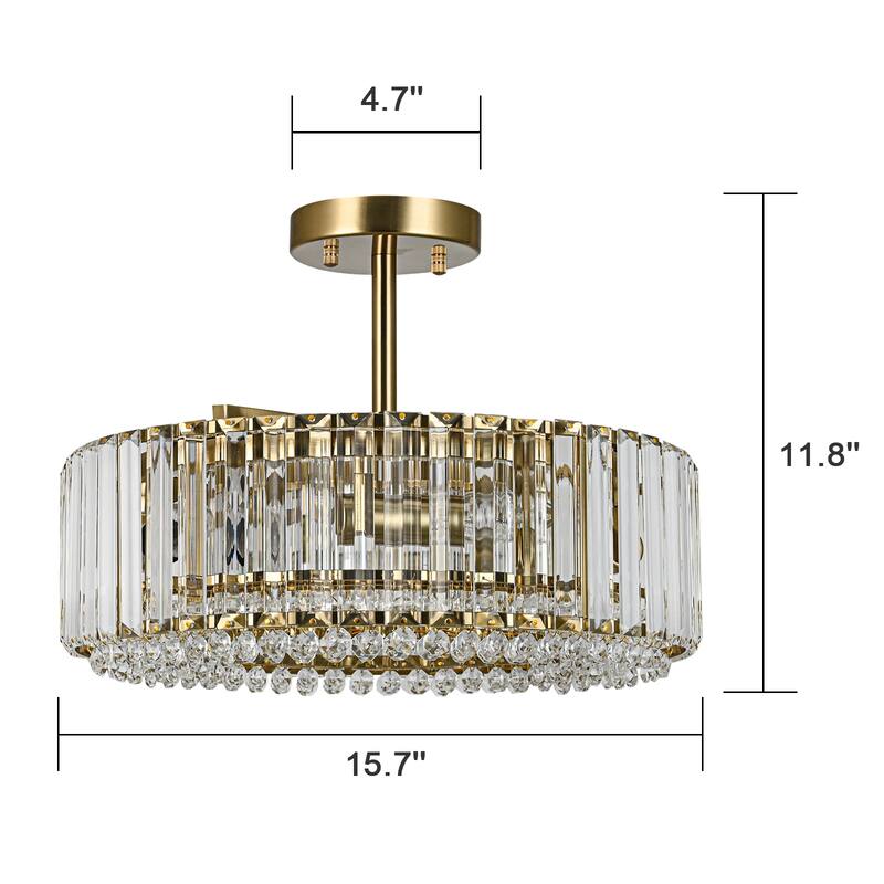 15.7" Modern 4-Light Crystal Semi Flush Mount