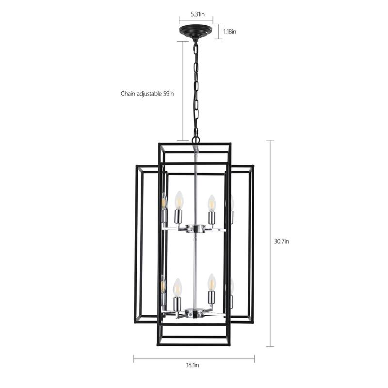 Chrome Hanging Chandelier Light Fixture with Adjustable Hanging Rod, Simple Ceiling Light Fixture Chandelier Lighting