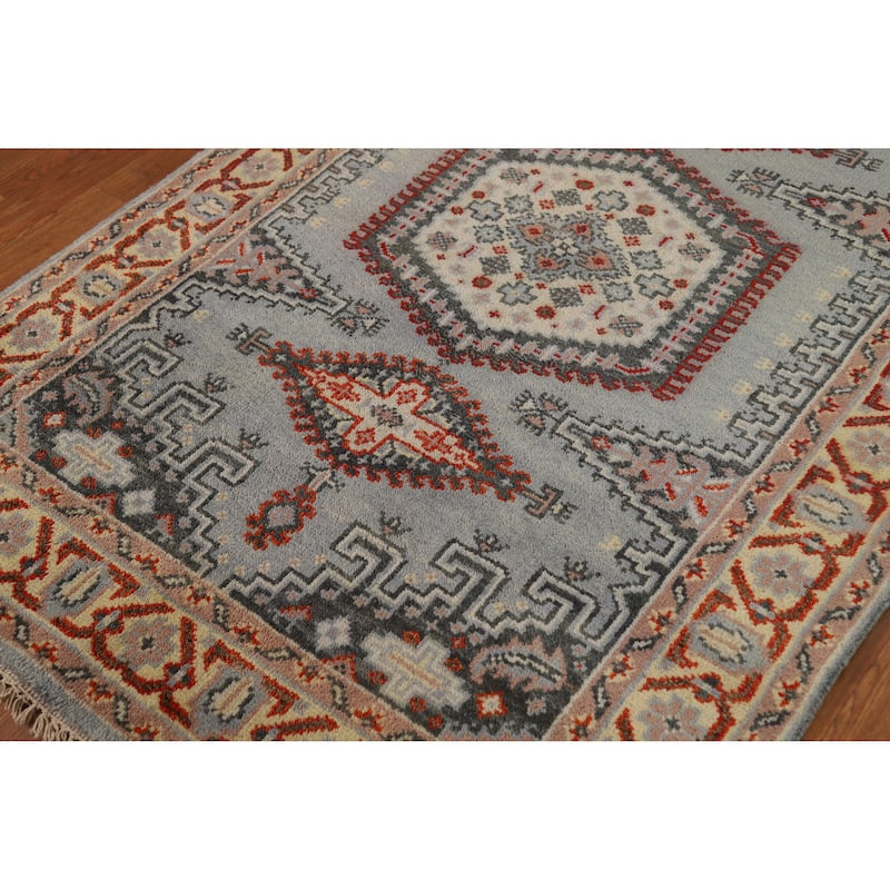 Hand Knotted Oriental 100% Wool Carpet Traditional Geometric Greys & Charcoal Viss Area Rug - 6' 0'' X 4' 0''