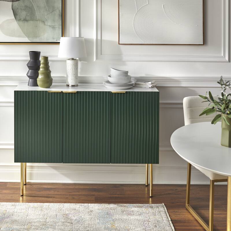 Lifestorey Valen Channel Front Sideboard/Buffet with Adjustable Shelves - Dark Green