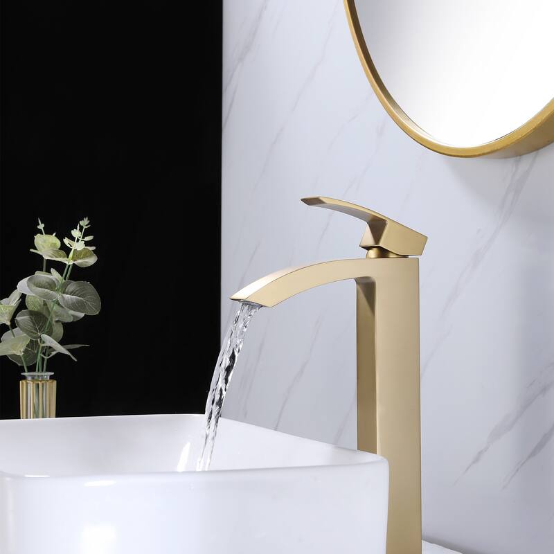 Rbrohant Single Handle Bathroom Vessel Sink Faucet, Waterfall Single Hole Basin Faucets