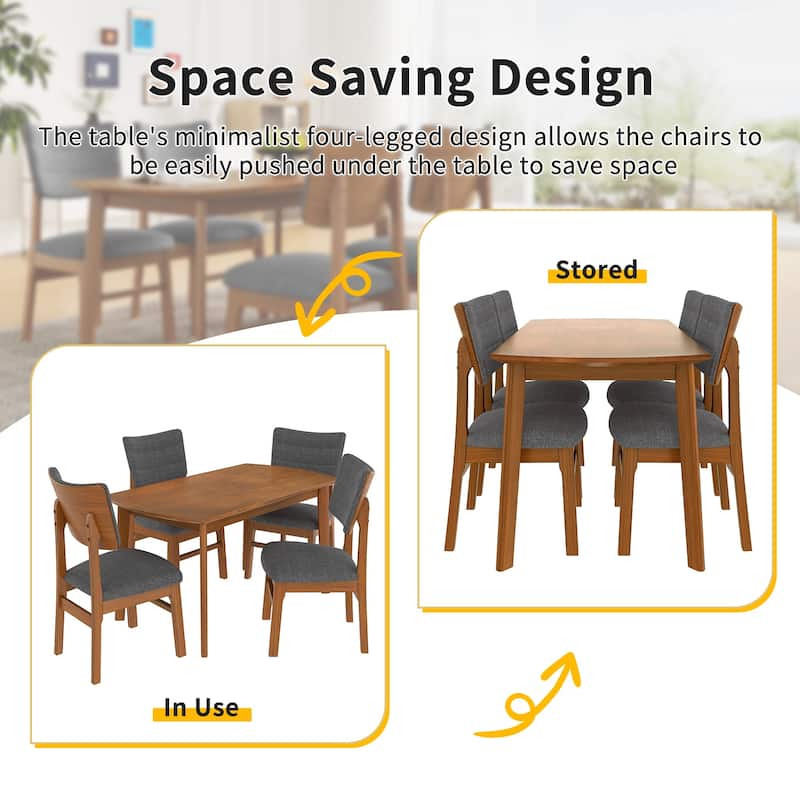 5-Piece Mid-century Modern Dining Table Set with Dining Table and 4 Upholstered Chairs