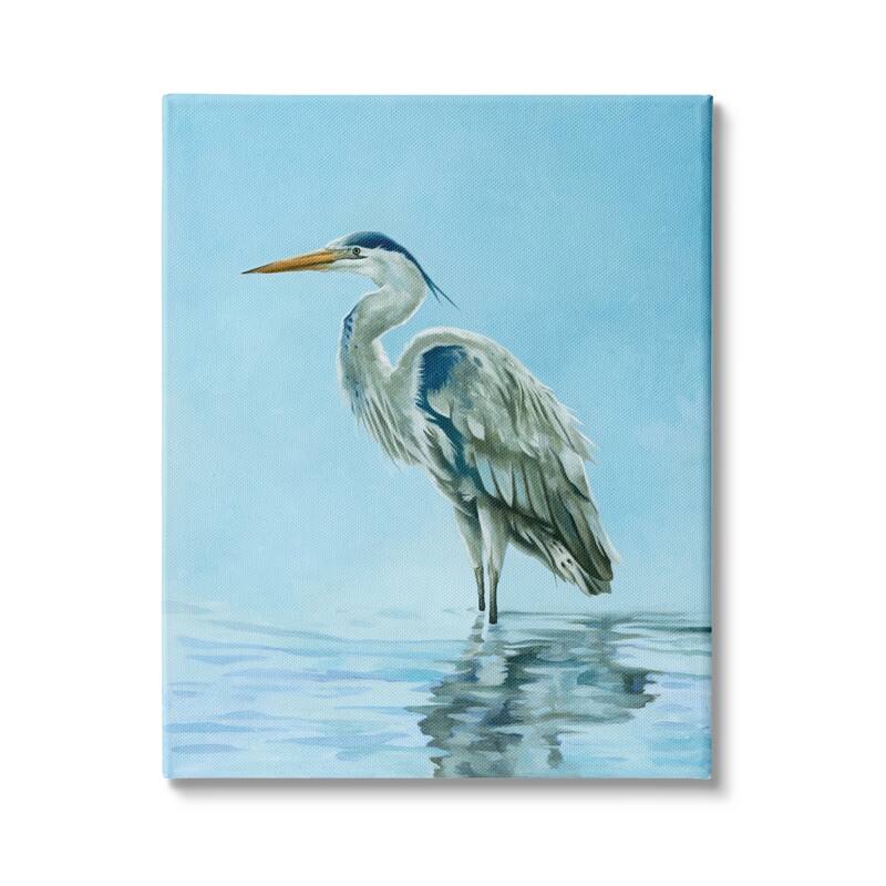 Stupell Blue Heron Shallow Waters Aquatic Bird Painting Canvas Wall Art
