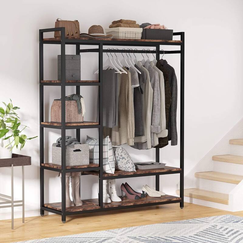 47" Rustic Brown Closet Organizer with 6 Storage Shelves