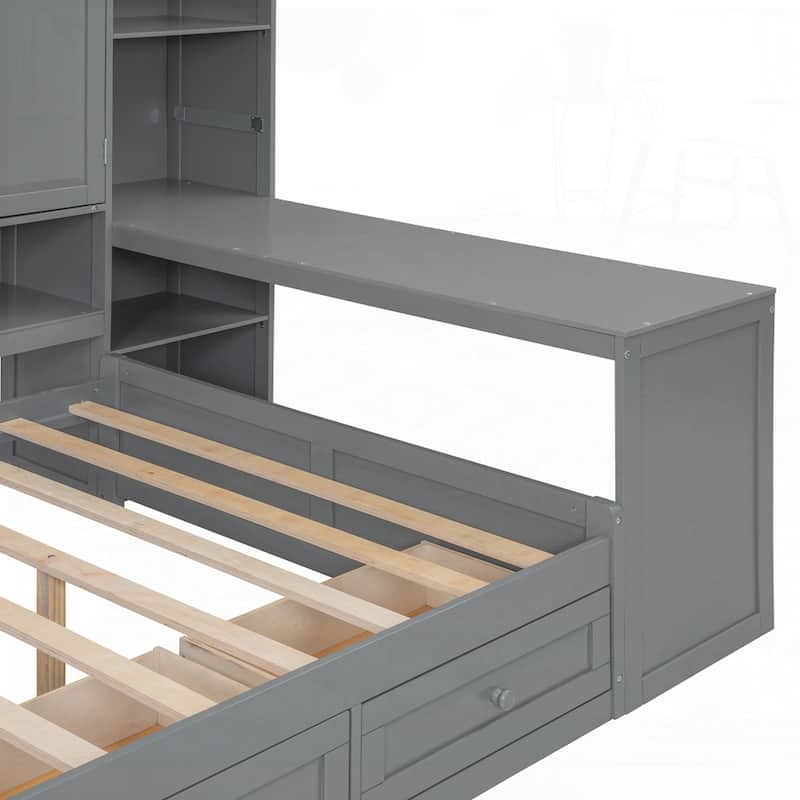 Wooden Daybed With Three Drawers and All-in-One Cabinet