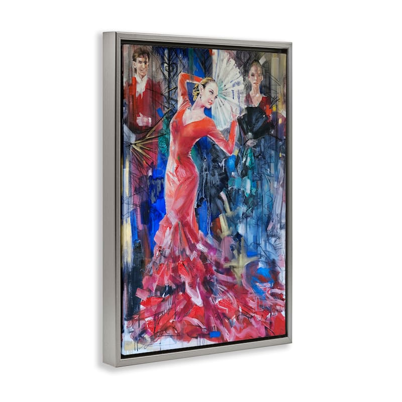 Stupell Bold Dancer with Fan Framed Floater Canvas Wall Art Design By Lucille Lee