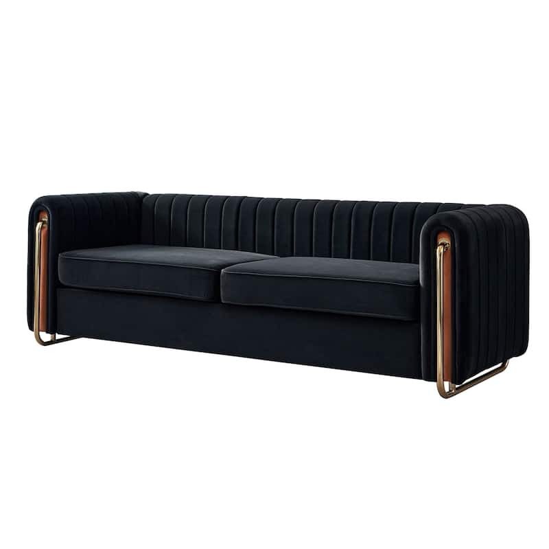 84.25''W Contemporary Black Velvet Sofa Couch for Living Room