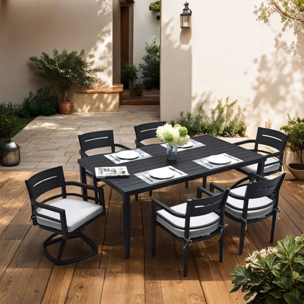 Outdoor Modern 7-piece Patio Aluminum Dining Set with 4 Chairs and 2 Swivel Chairs