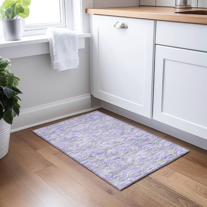 Machine Washable Indoor/ Outdoor Modern Mosaic Chantille Rug